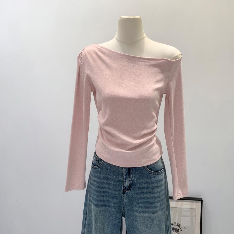 Stunning Pink One-Shoulder Long-Sleeve Cinched Waist Top for Women, Perfect for Autumn and Winter. Extra Large розовый