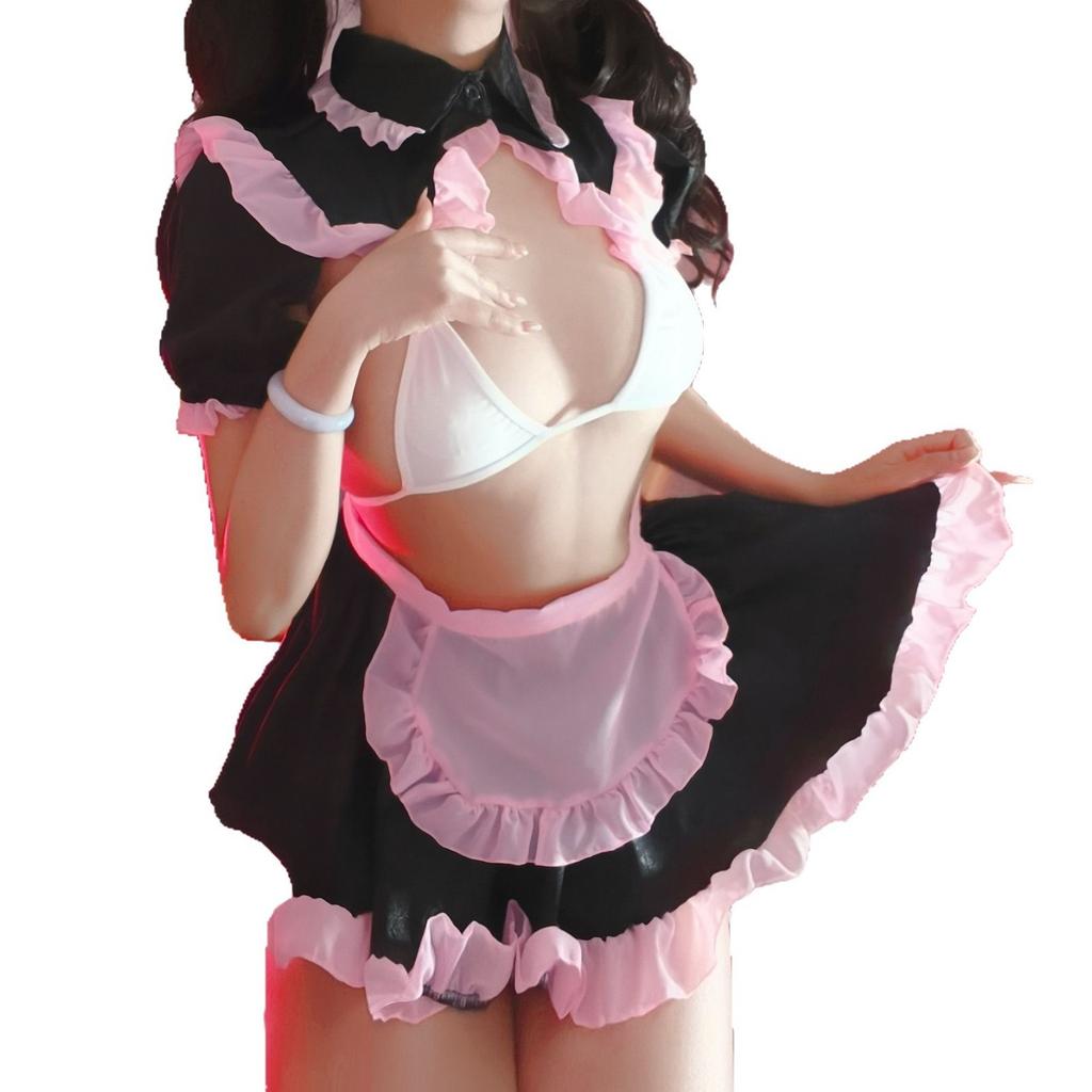 Sexy Lingerie Translucent Maid Maid Uniform Sexy Chiffon Transparent Nightdress Outfit Cute Abstinence