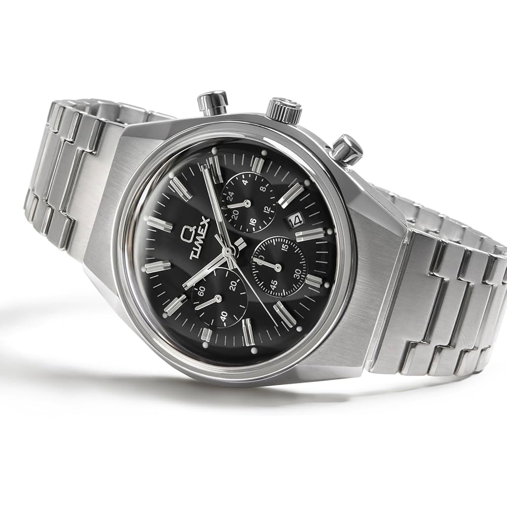 TIMEX Men's Q-Timex TW2Y34800 Quartz Watch, 5 ATM Water Resistant, Plastic with Black Dial and Stainless Steel Case [Parallel Import]