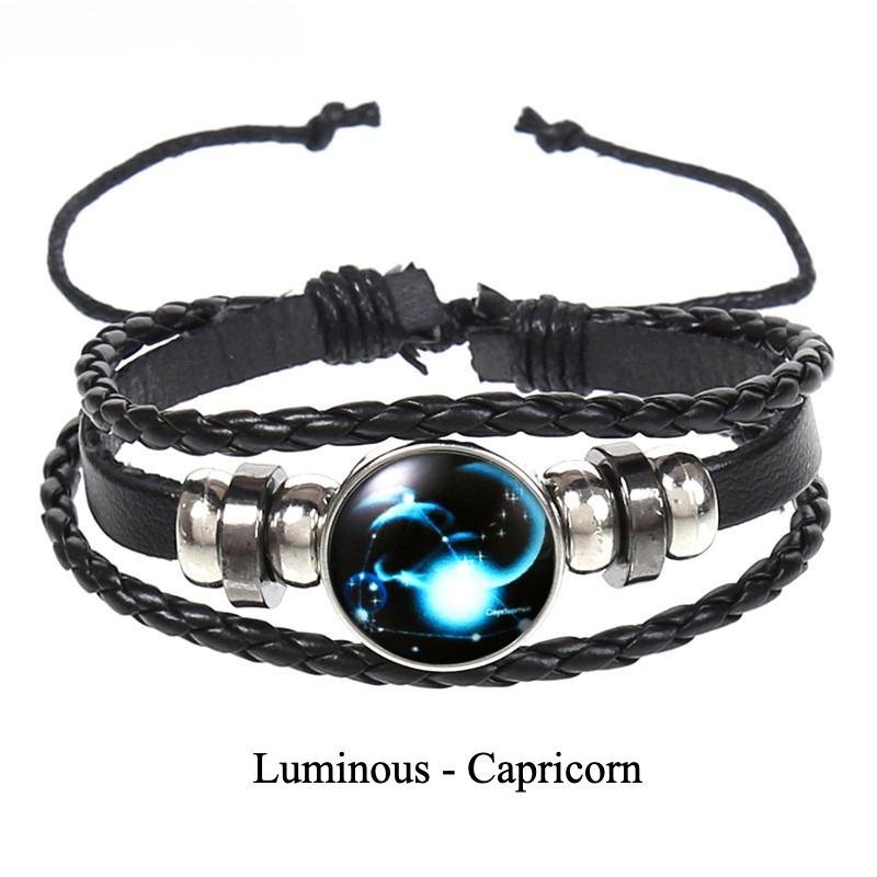 12 Constellations Multi-layer Woven Luminous Punk Cowhide Starry Sky Bracelet Jewelry, Unisex, Popular Couple Hand Rope
