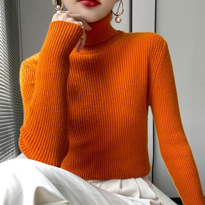 Women's Striped Turtleneck Sweater - High Neck, Long Sleeve Knit Top, Autumn/Winter Base Layer.