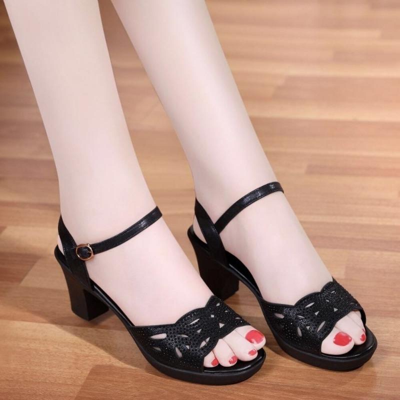 Black shoes women's new thick heel sandals women's summer fish mouth women's shoes sexy high heel sandals women
