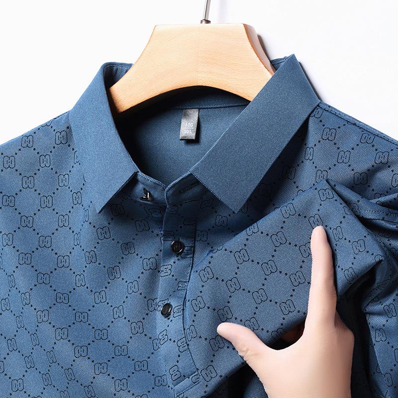 Ice Silk Short-Sleeved Polo Shirt Men'S High-End Trend Printed Thin Lapel Men'S T-Shirt Polo Shirt