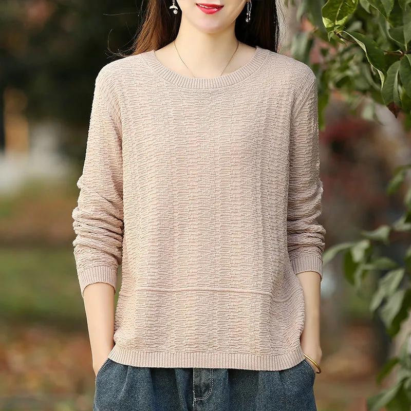 

Весенне-осенний однотонный пуловер с круглым вырезом, хлопковый свитер, женский свободный базовый свитер XS абрикосовый