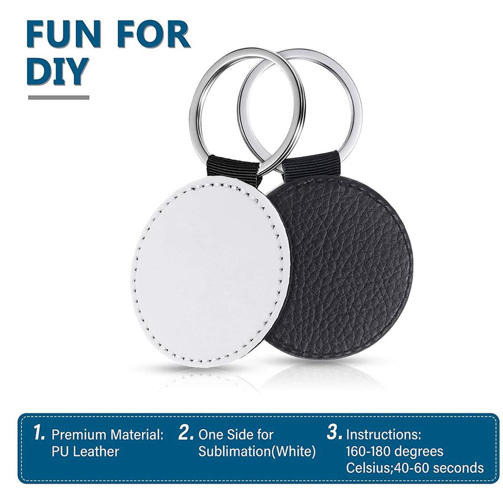 ABWR-60 Pieces Sublimation Blank Keychains PU Leather Keychain Pendant Heat Transfer Keychain Ornament For DIY Crafts Making