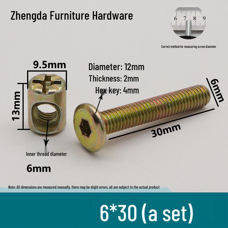 M6 Furniture Hardware: Crib & Bookcase Screws with Cross Hole Nuts, Countersunk Head Screws, Hammer Head Nuts.
