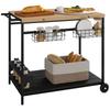 Serving Cart, Kitchen Cart, 2 Tiers, 4 Bottle Holders, In/Outdoor, Natural/Black