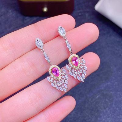 100% 925 Prata Esterlina Topázio Rosa Jóias Brinco Pendente Para Mulheres Fino Aros Mujer Oreja 14 K Jóias Orecchini Brinco de Pedra Preciosa