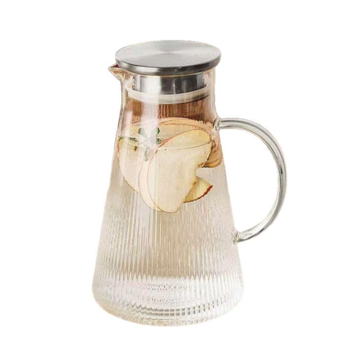 Simple Vertical Pattern Cold Water Kettle Stainless Steel Lid Household Hospitality Glass Pot Brewed with Fruit Tea Drink Cold White Cold Water Kettle