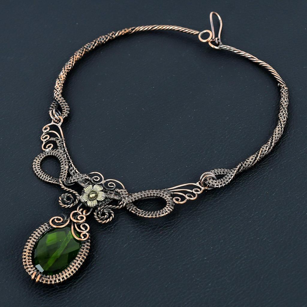 Peridot Handmade Gemstone Necklace, 999 Copper Wire Wrapped Necklace Antique Jewelry, For Engagement Gift