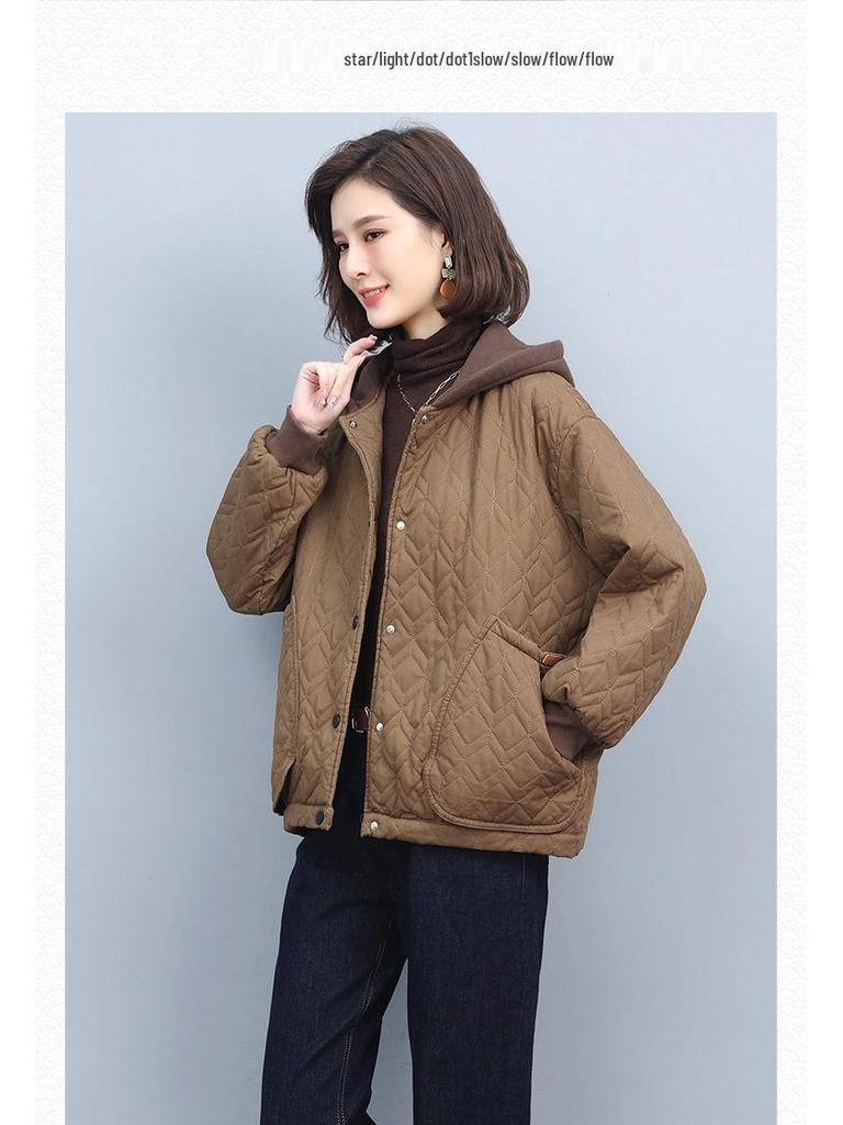 2024 Women's Hooded Thick Cotton Jacket - Casual, Plus Size, Autumn/Winter Outerwear