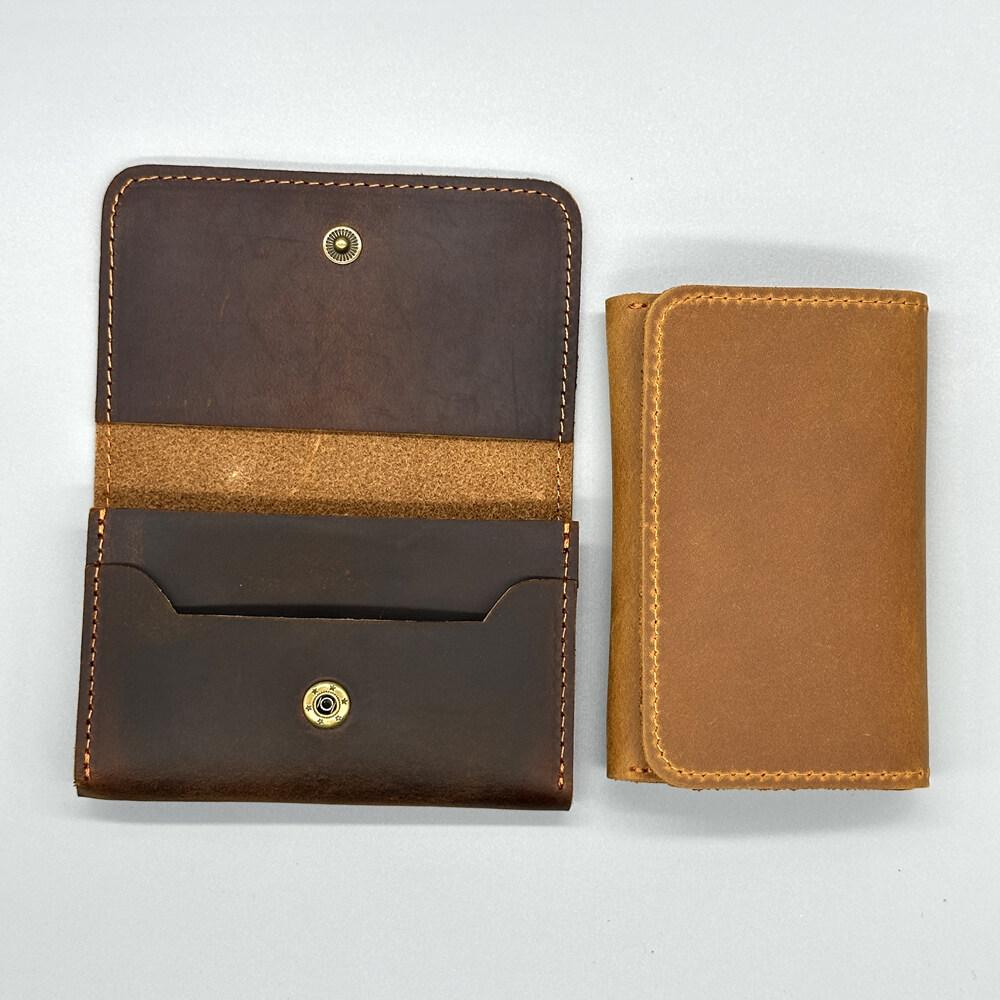 Short Crazy Horse Card Holder Bag Men's and Women's Business Card Holder Retro Leather Wallet Clip