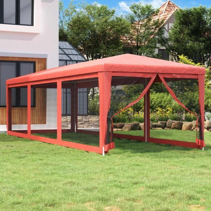 319245 vidaXL Party Tent with 8 Mesh Sidewalls Red 3x9m HDPE
