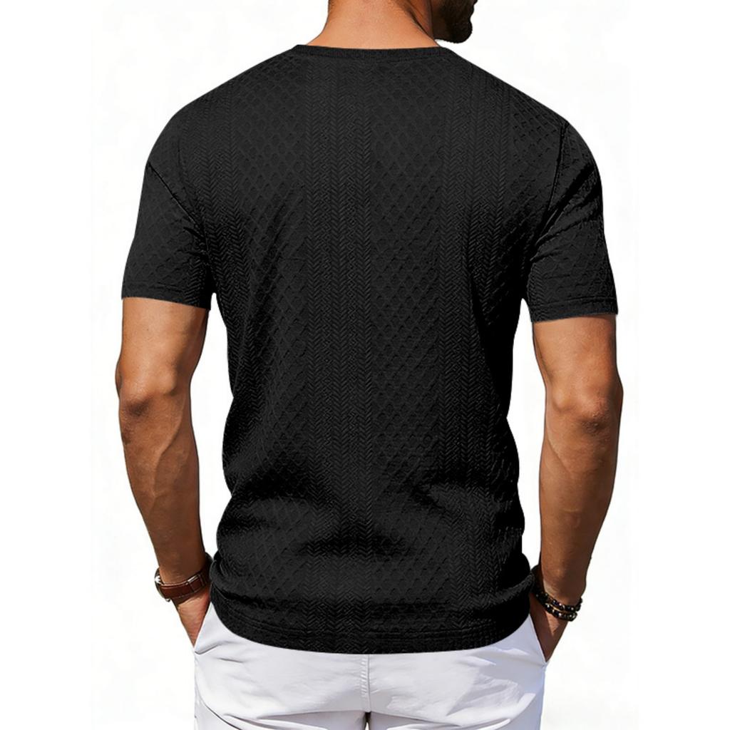 Men's Casual And Fashionable -color Textured T-shirt With Round Neck And Short Sleeves