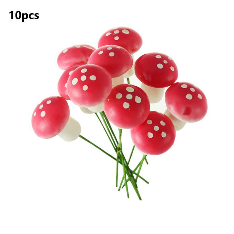 

Mushroom Mini Colorful Ornament Miniature Landscape Plant Dollhouse Decor Garden Pink(10pcs)