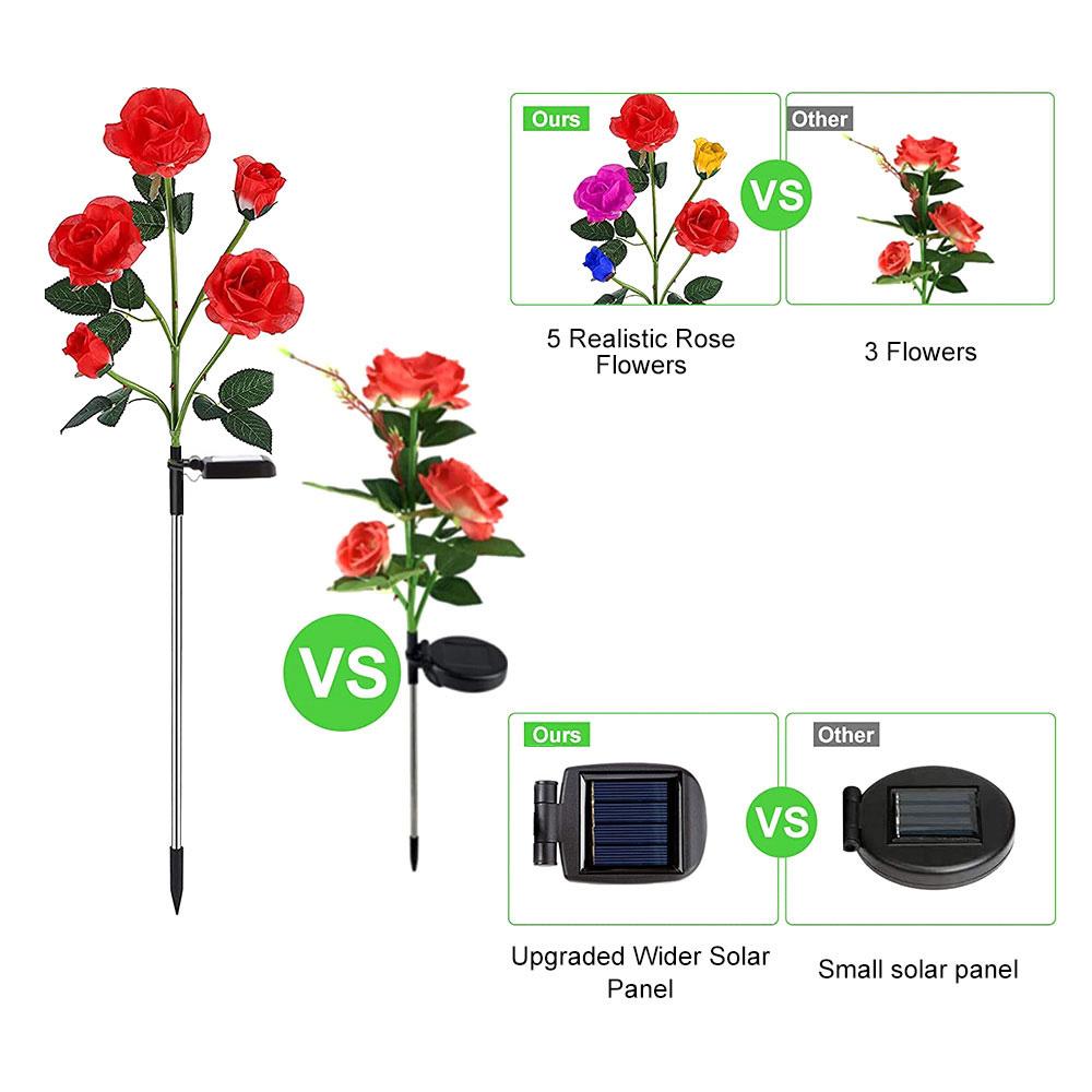 5 Heads Solar Lights Outdoor Decorative Solar Garden Lights Rose Flower Lawn Lamp for Yard Patio Garden Decor