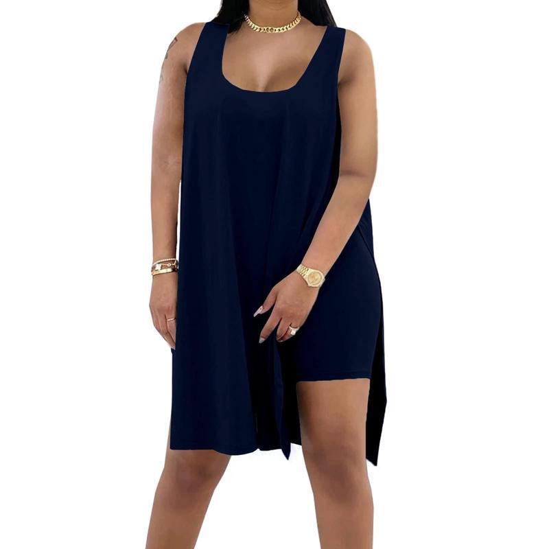 

L 2111: Short-Sleeve Split Set - New Style Fast 2XL темно-синього кольору
