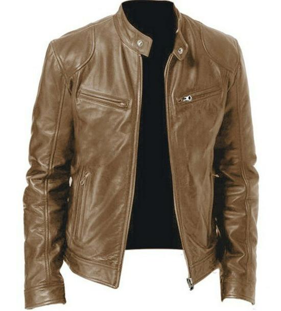 

Men s Slim Fit Stand Collar Leather Jacket with Zipper and Pocket Details - Youthful and Stylish Outerwear XXL хакі
