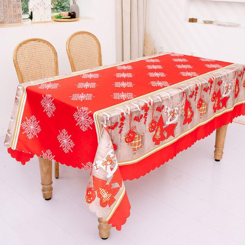 Classic Red And Black Striped Christmas Tablecloth For Home Decoration Snowflake