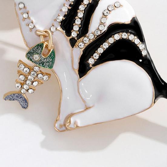 Broșă Pisică cu Strasuri Sclipitoare, Ac de Broșă cu Ochelari de Soare Verzi, Pandantiv Pește, Smalț cu Picături de Ulei, Insignă Animal