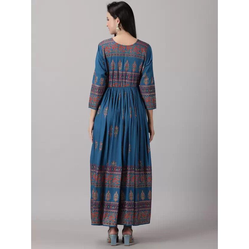 Damska drukowana wiskoza Anarkali Kurta Designer Bollywood Długa sukienka Kurti VF-1847