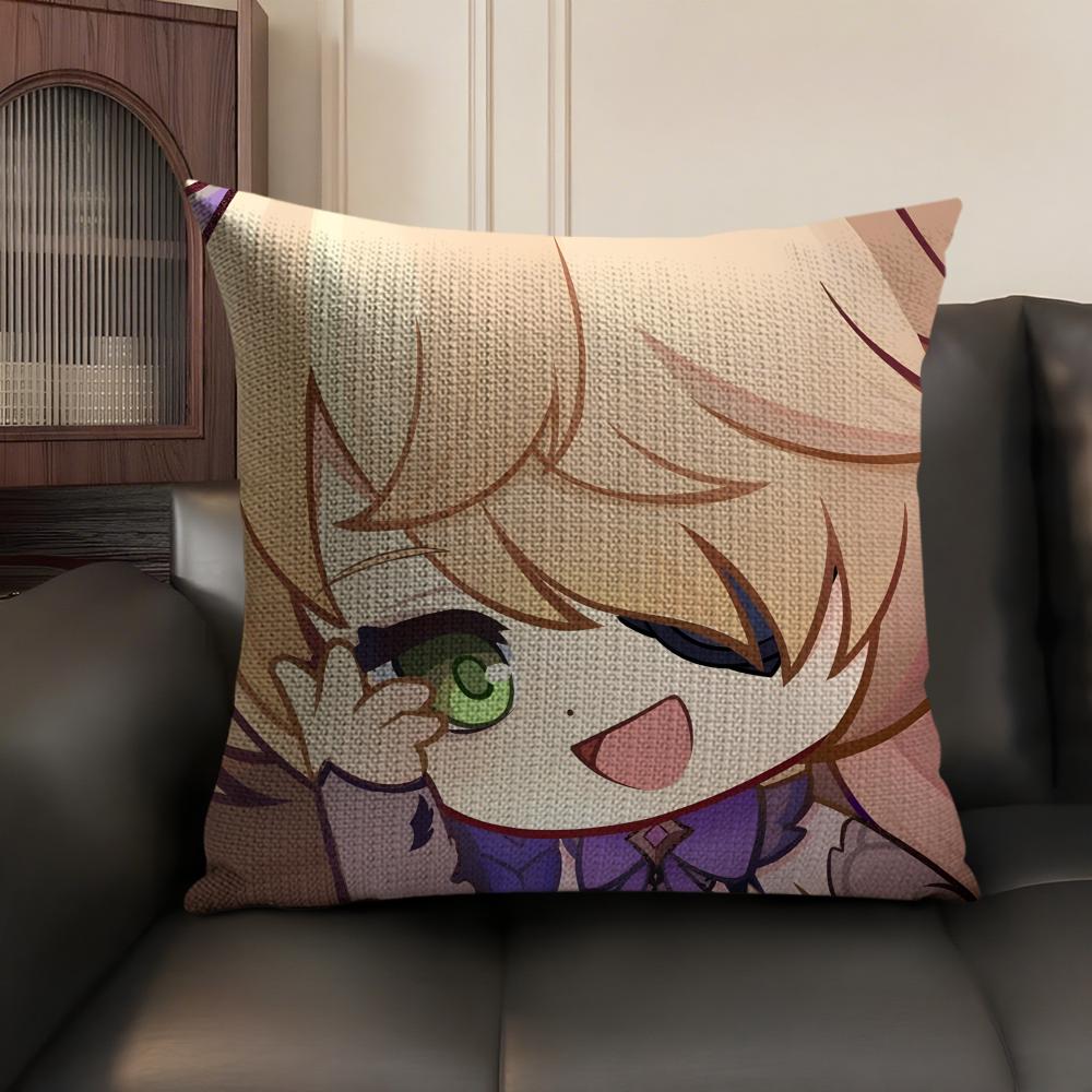 Fischl Cute Cute Genshin Impact Cushion Cover Natural Linen Organic Fabric Double-Sided Printing Sofa Home Decor Pillow Case