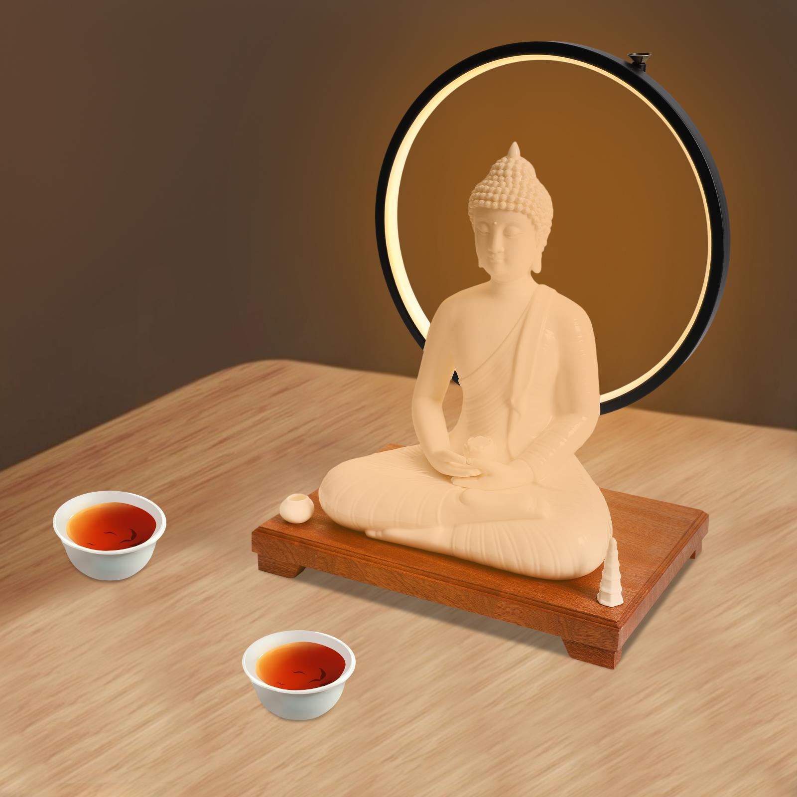 

Керамическая статуэтка Будды со светодиодным ореолом, Регулируемая 6-уровневая подсветка, Медитативная фигурка 16 дюймов, Деревянное основание, Декор для дома в стиле дзен, Акцентное освещение белый