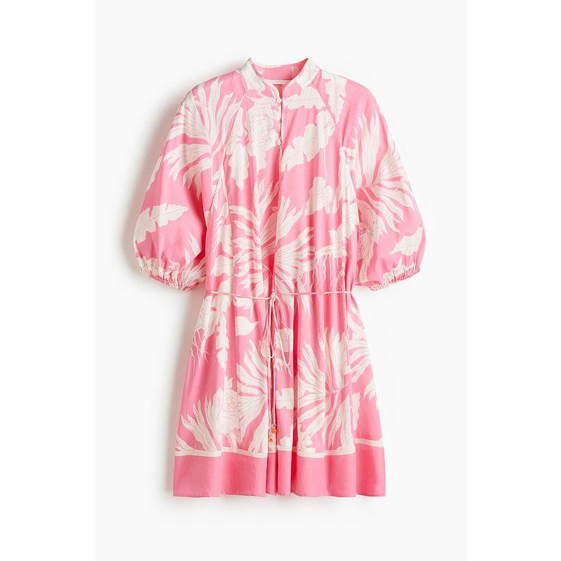 

HM Women s Clothing Florals Dress 2025 Summer New Arrival New Chinese Style Waist Detachable Shoelace Loose Skirt 1293979 Pink/Pattern 150/76(XXS)