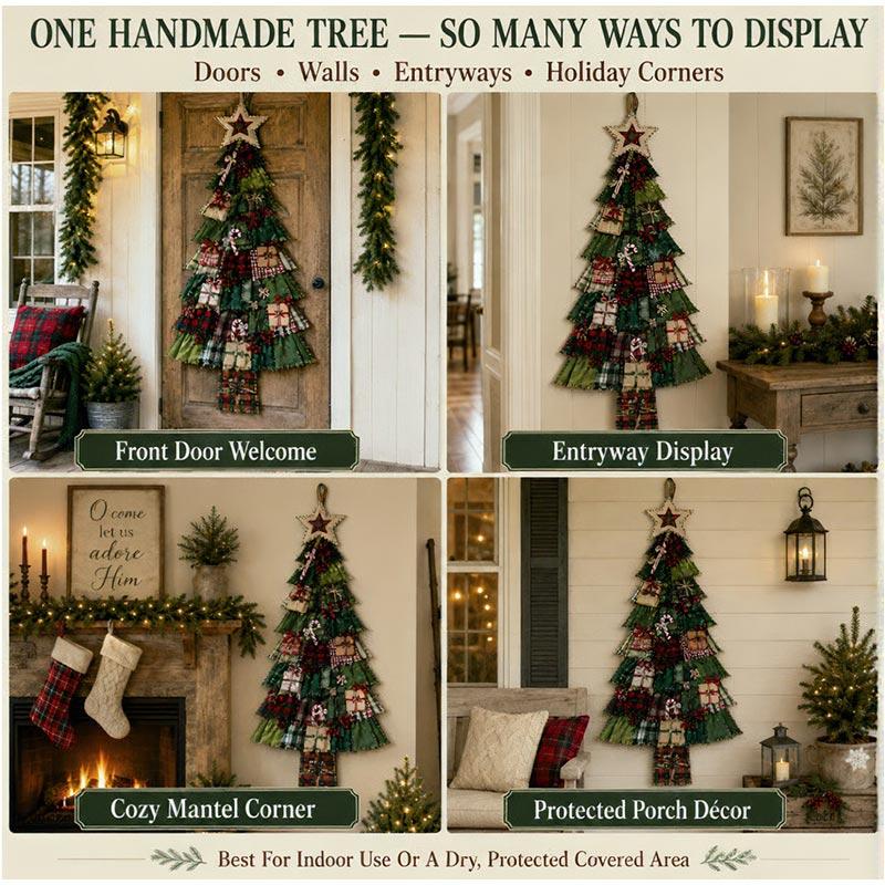 DIY Patchwork Christmas Tree Kit, Farmhouse Fabric Xmas Wall Hanging Ornament Craft Set, Complete Sewing Material Kit for Gifts