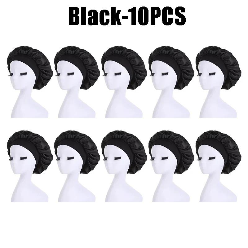 High Elastic Satin Solid Sleeping Hat Hair Care Bonnet Nightcap Multi-color Reusable Women Home Sleeping Cap Accessories