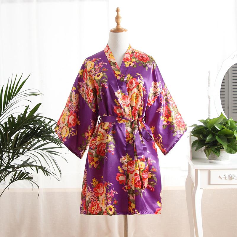 Comfortable Homewear Adult Sateen Peony Flower Open Robe Mother's Nightgown Nightgown Bathrobe Peacock Kimono Fashionable Elegant Elegant