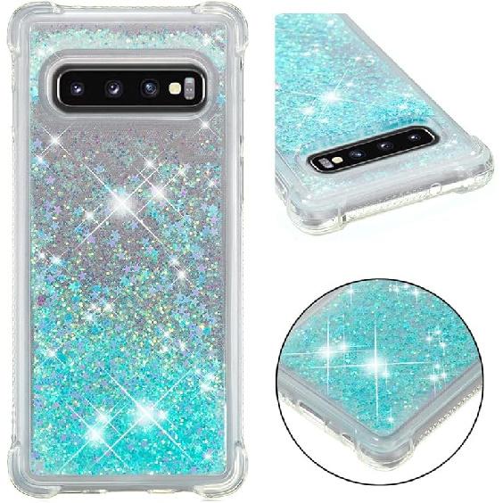 Compatible with Galaxy S10 Case, Bling Glitter Clear Case Floating Quicksand Shockproof Protective Sparkle Silicone Soft TPU Case for Samsung Galaxy