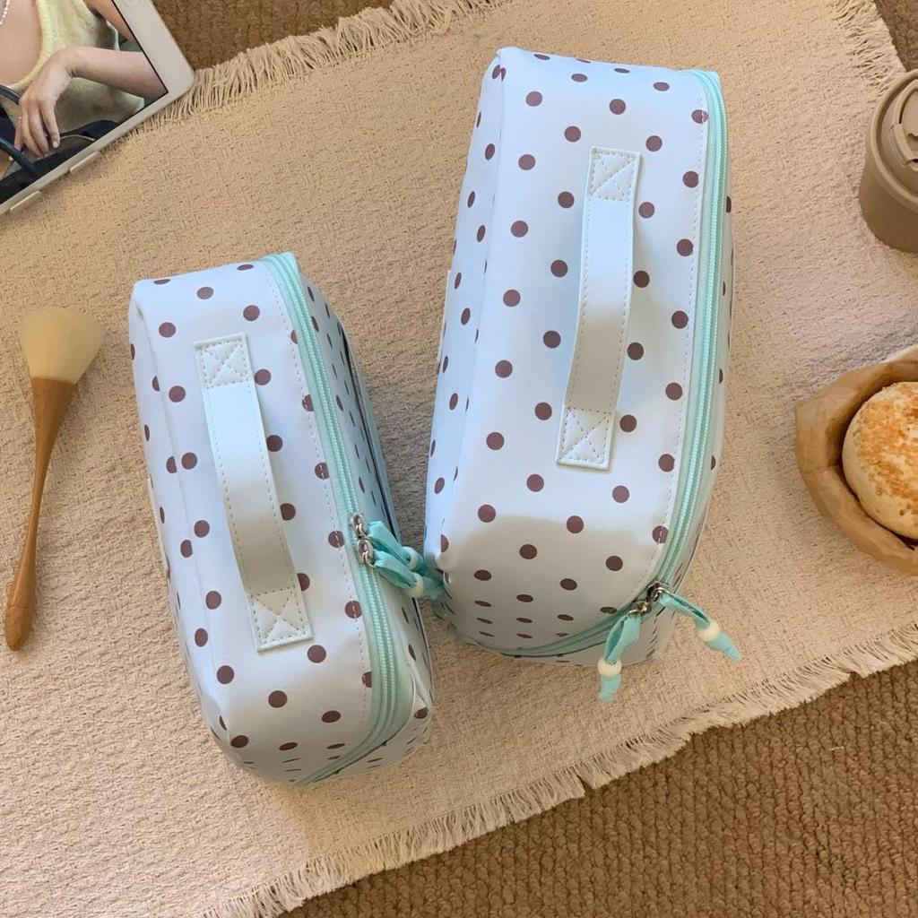 Korean Style Polka Dot Makeup Brush & Storage Bag - 2026 Mint Green Vertical Design