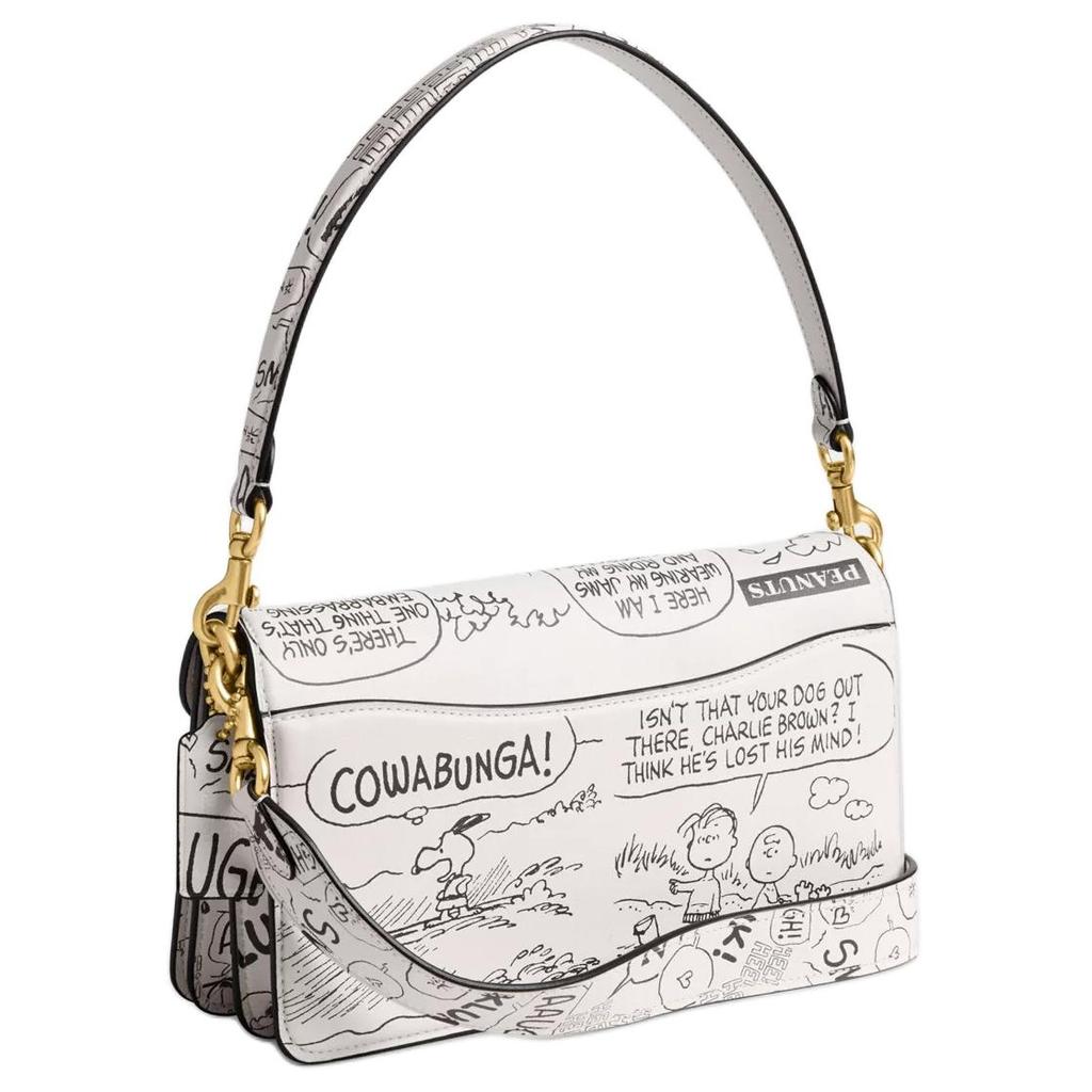 Coach X Peanuts Snoopy Collaboration Tabby 26 Logo Pattern Printed Leather Handbag Women Handbags Chalk-White CCB04-B4CAH