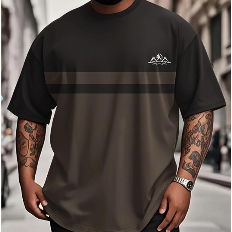 Men s Retro T-Shirt Striped Color Block Mountain Print Short Sleeve Loose O-Neck Casual Tee Streetwear Fashion Summer Male Top Tops Men s Clothing S разноцветный