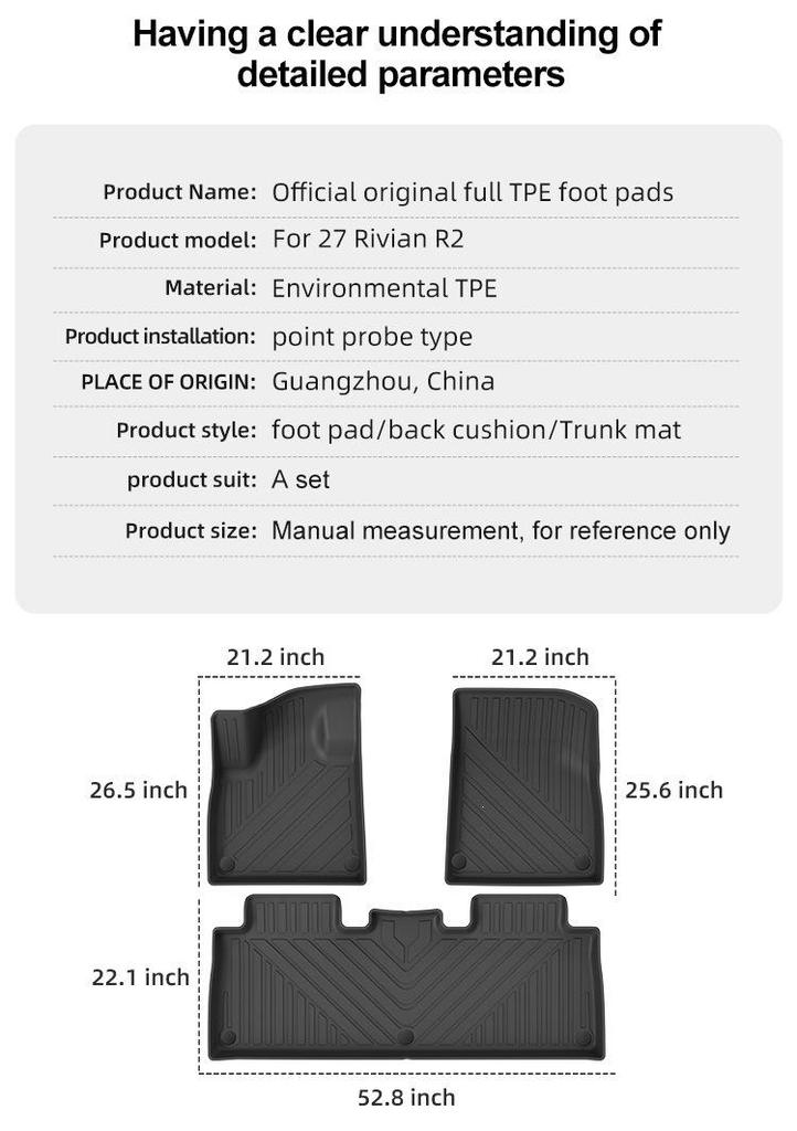 2027 Rivian R2 TPE Floor and Trunk Mats