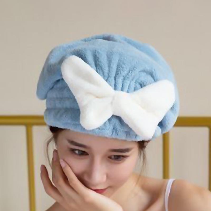 Bowknot Quick-Dry Super Absorbent Hair Cap for Women - Thick, No-Shed Adult Shower Towel