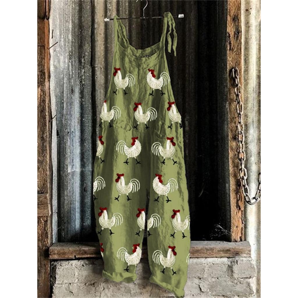 VIONA Heiße Damen Sommer Mode Einteiler Latzhose Einfach Bequem Haus Weite Hosen 3D Hahn Gedruckte Arbeitshosen