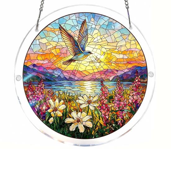 

Stained Glass Style Puzzle Suncatcher, DIY Acrylic Jigsaw Puzzle for Adult, Colorful Window Hanging Ornaments for Home Garden D