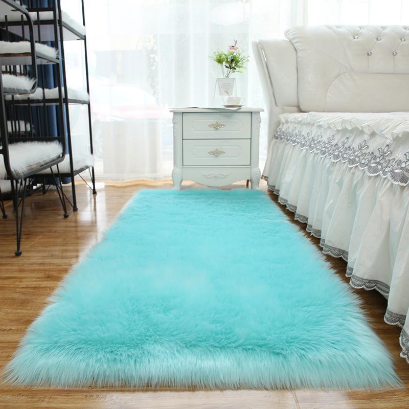 Imitation Wool Long Pile Floor Mat Carpet for Bedroom & Living Room