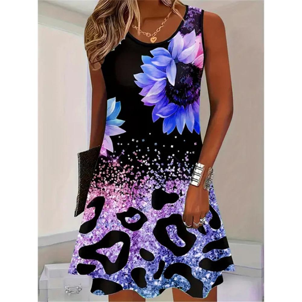 Fashion Floral 3D Printed Pattern Women Mini Dresses Summer Sleeveless 3D Printed Beach Casual Ladies Dress Y2k Ladies Clothes