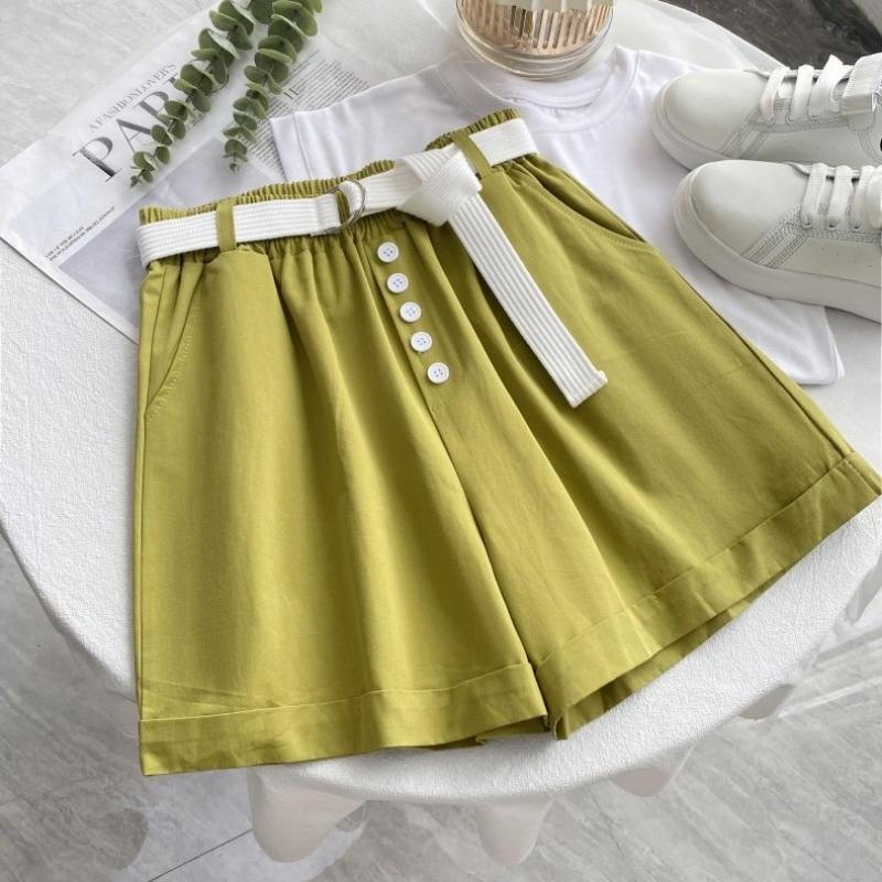 Fashion Buttons Loose Wide Leg Shorts for Women Summer New Thin Slim High Waist  Casual Shorts Woman A-line Solid Elegant Lady Shorts 24281
