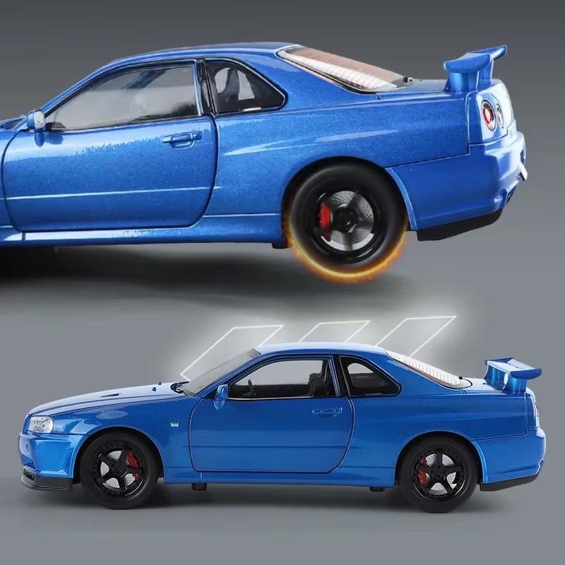 2024 Nou 1:Mașină la scară 24 Nissan Skyline GTR-R34 Model de vehicul din aliaj din metal turnat sub presiune Fast Furious de colecție Cadouri de jucărie pentru aniversare pentru copii