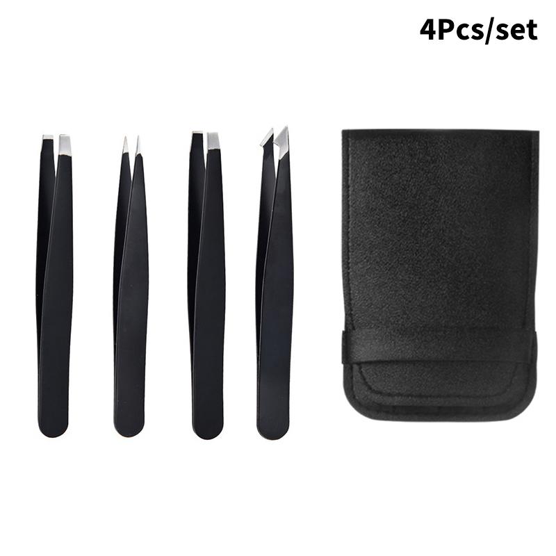 4Pcs Tweezers Set Professional Makeup Tools Stainless Steel Tweezers For Eyebrows For Facial Hair And Ingrown Hair Removal