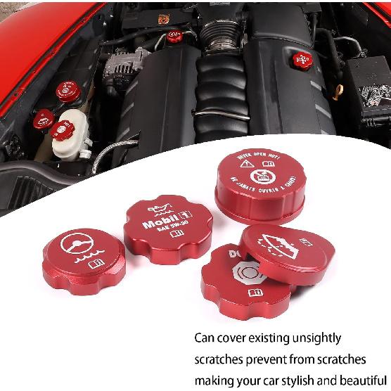 Lcojicep Motoroljelock Kylarlock Tvättarlock Bromsvätskelock Skyddslock Kompatibel med Chevrolet Corvette C6 2005-2013, Motorlock i Aluminiumlegering