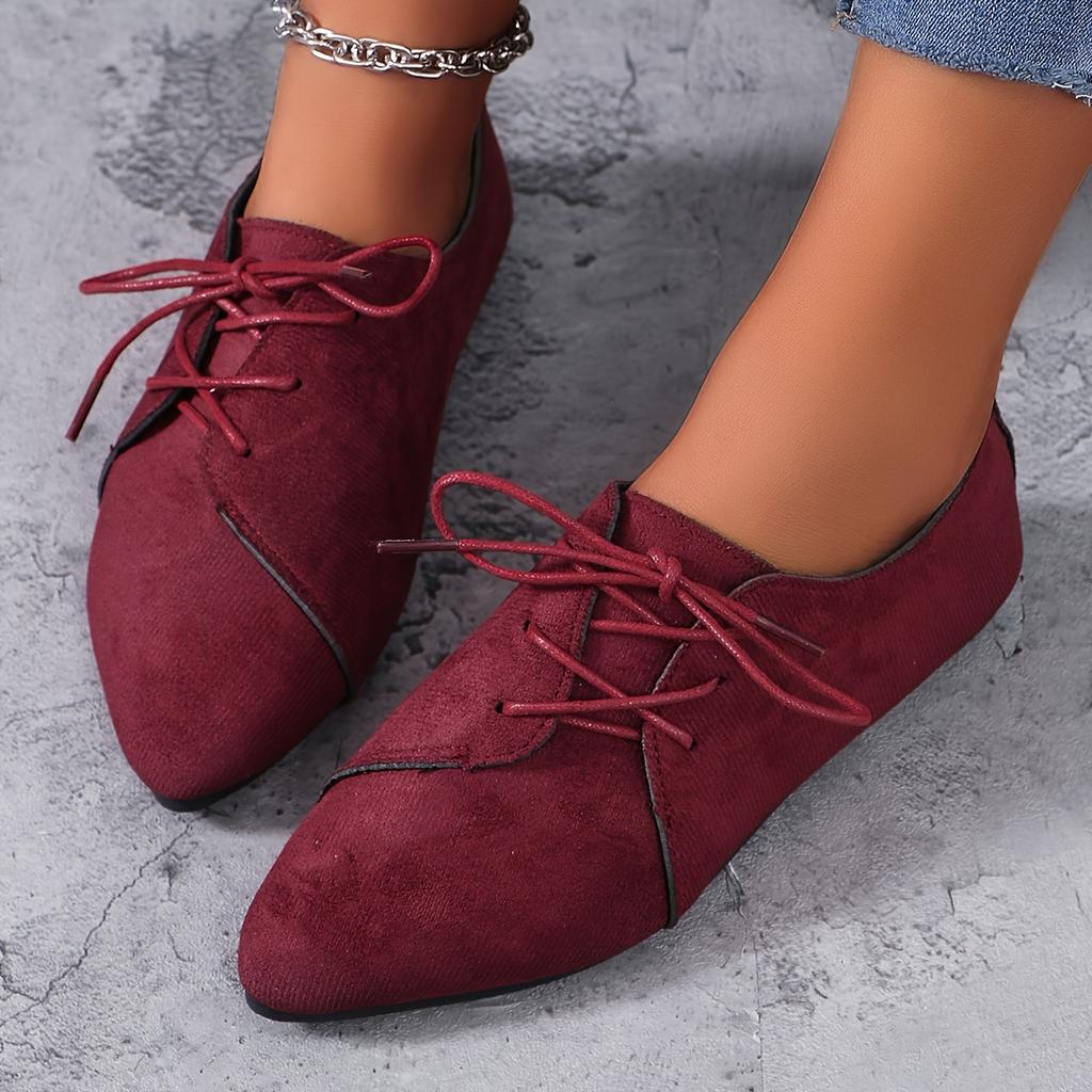 New Arrival Plus Size Low-Top Loafers for Women Suede Lace-Up Pointed Toe Low-Heel British Style Loafers