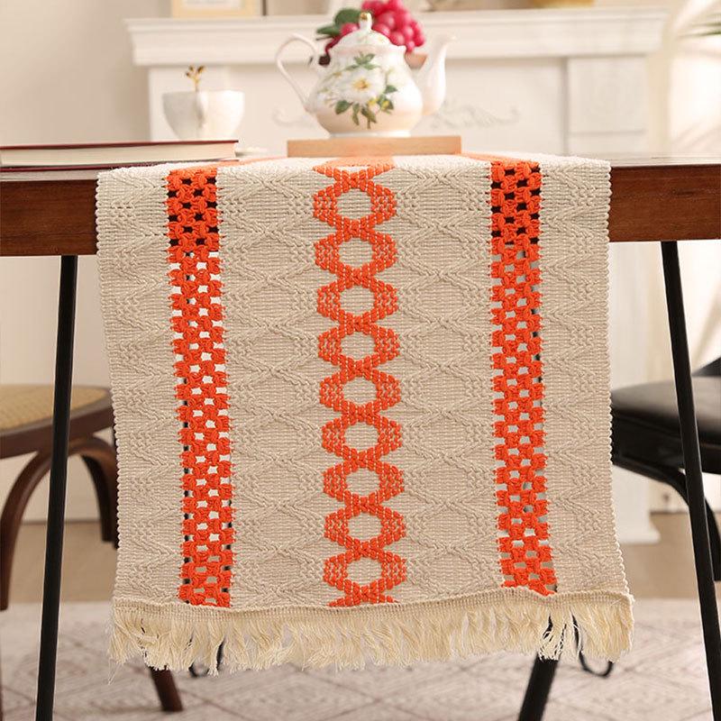 

Дорожка для стола с кисточками из хлопка и льна в этническом стиле - легкое роскошное праздничное украшение 30x45 cm