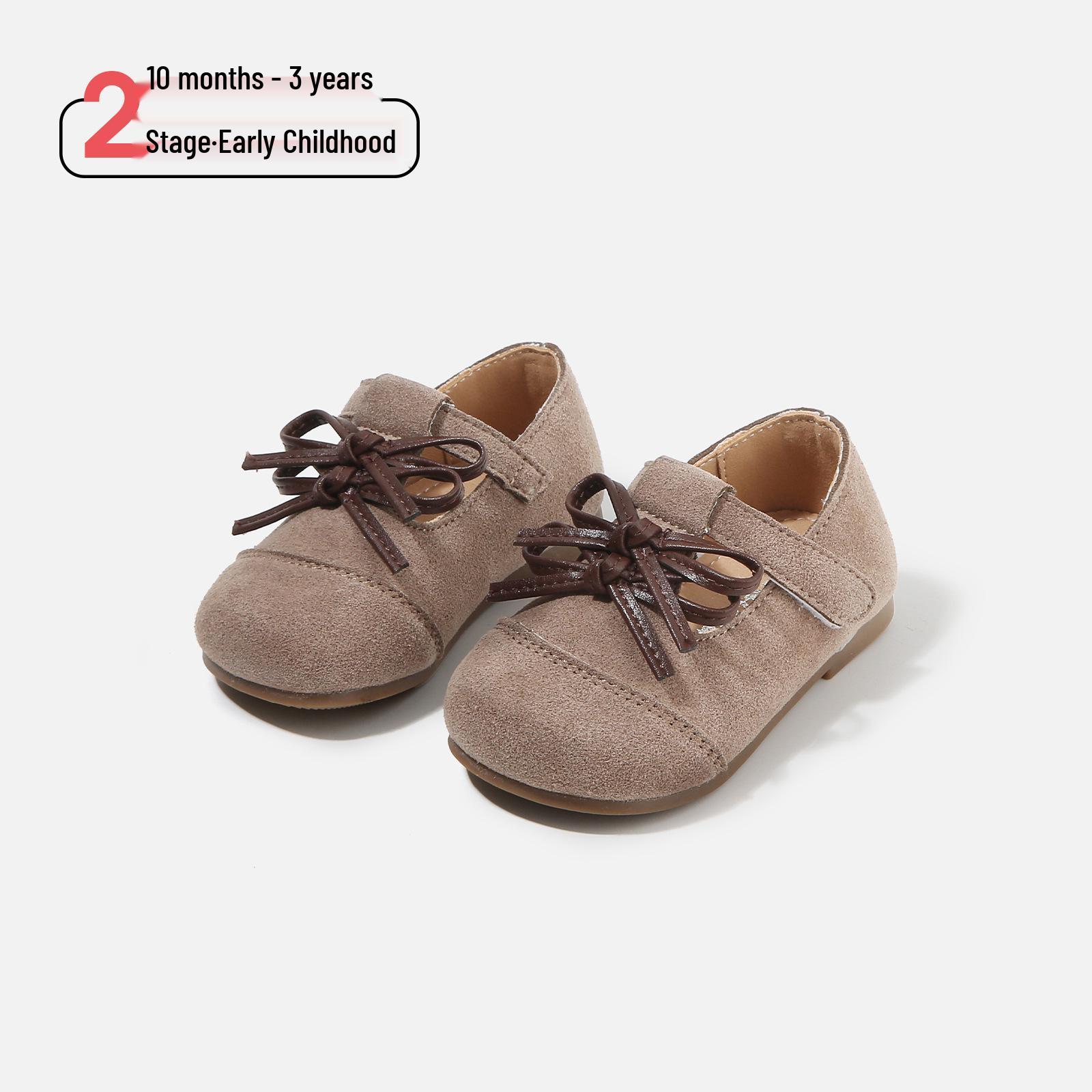 

2026 Spring Girls Bow Leather Soft Sole Toddler Shoes - Non-slip First Steps Princess Shoes Size 17/Inner Length 13.0cm хакі