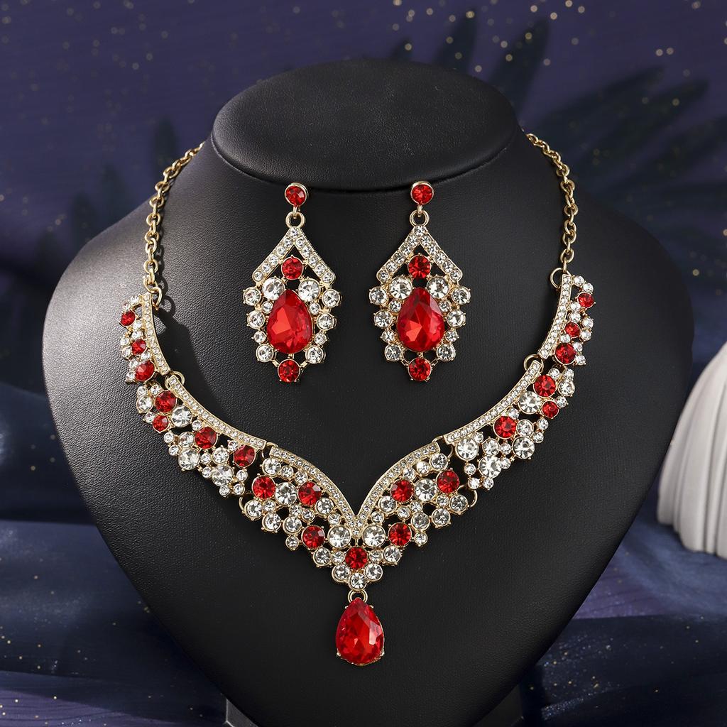 European and American Retro Necklace Earrings Set Bridal Wedding Banquet Dress Accessories Exaggerated Luxury Ruby Two-piece Set 2026