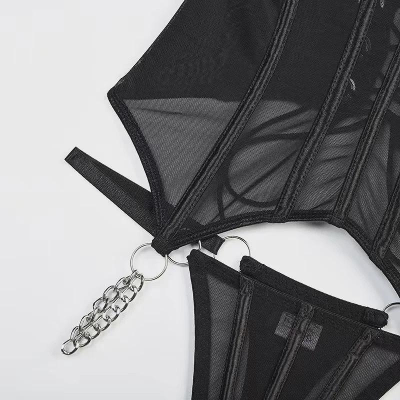 2023 Sexy Mesh Strap Lingerie Set: European & American Style, Women's Three-Piece Shapewear
